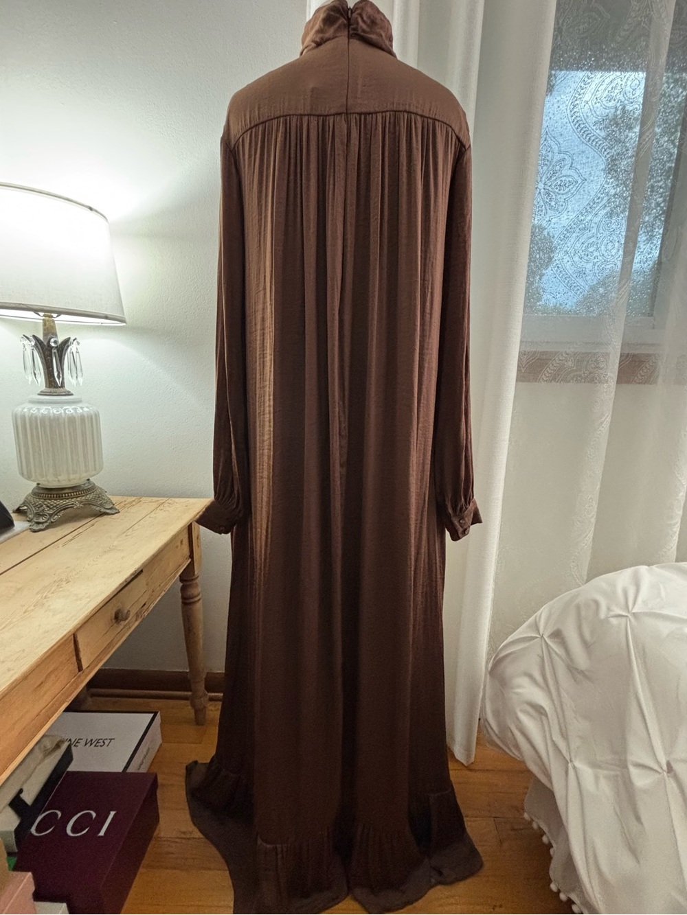 Lavender Brown Yareli Dress, Brown/Bronze High-Neck Maxi Dress, L/XL, NWT - Picture 5 of 9